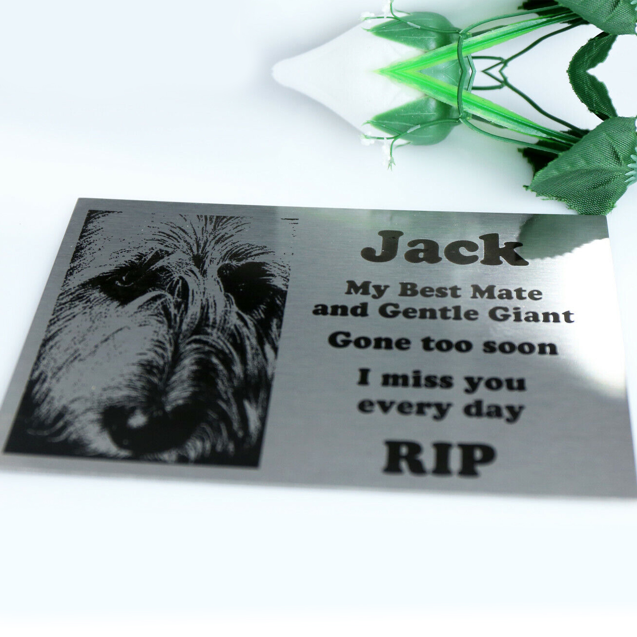 thumbnail image 2 of Stainless Steel Memorial Plaque Urn Grave Marker - Laser Engrave Your Dog Photo 2 of 5