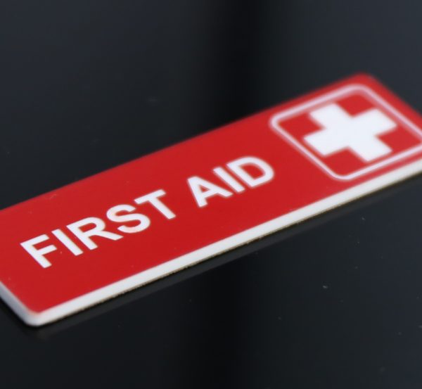 First Aid Sign Laser Engraved Tag Label Boat Car Caravan 60mm X 18mm