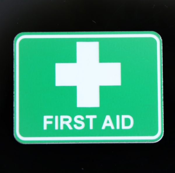 First Aid Sign Laser Engraved Tag Label Boat Car Caravan 40mm X 30mm