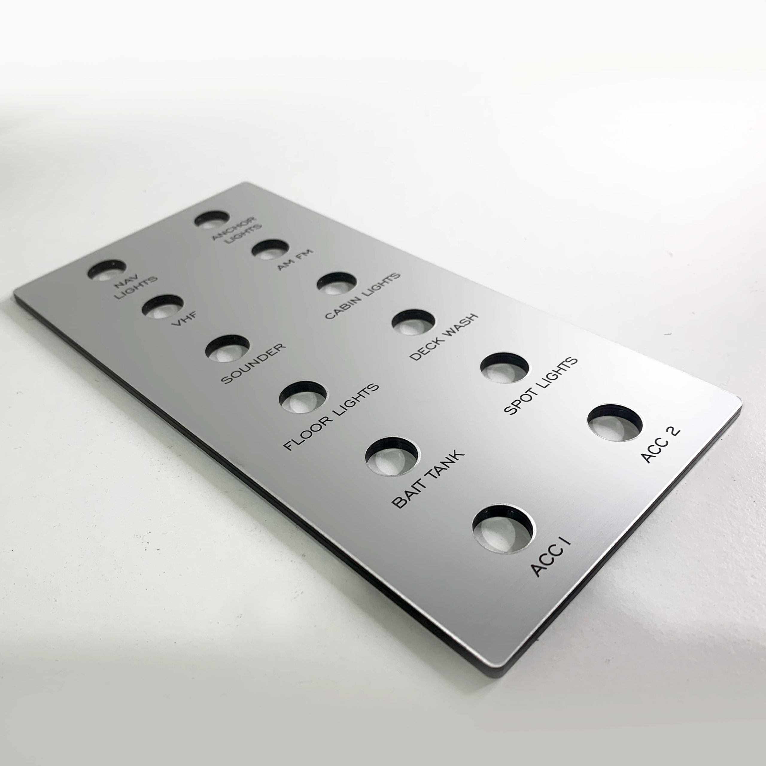 Custom Engraved Switch Dash Panel/ Boat/ Plane/ Car/ Equipment Brushed Silver