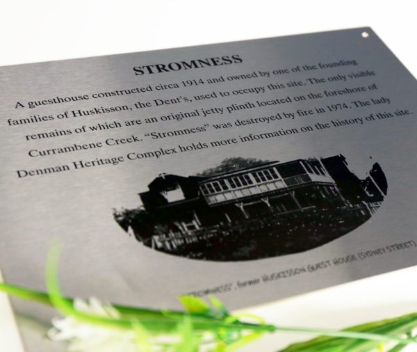 Stainless steel memorial sign plaque laser engraved picture.
