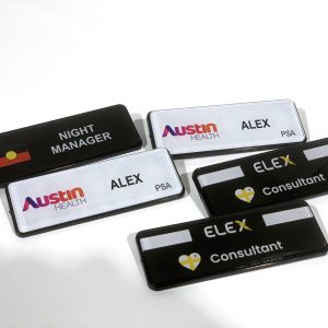 Name Badge Tag Personalised Colour UV Printed 80mm X 29mm Magnetic Or Pin Holder