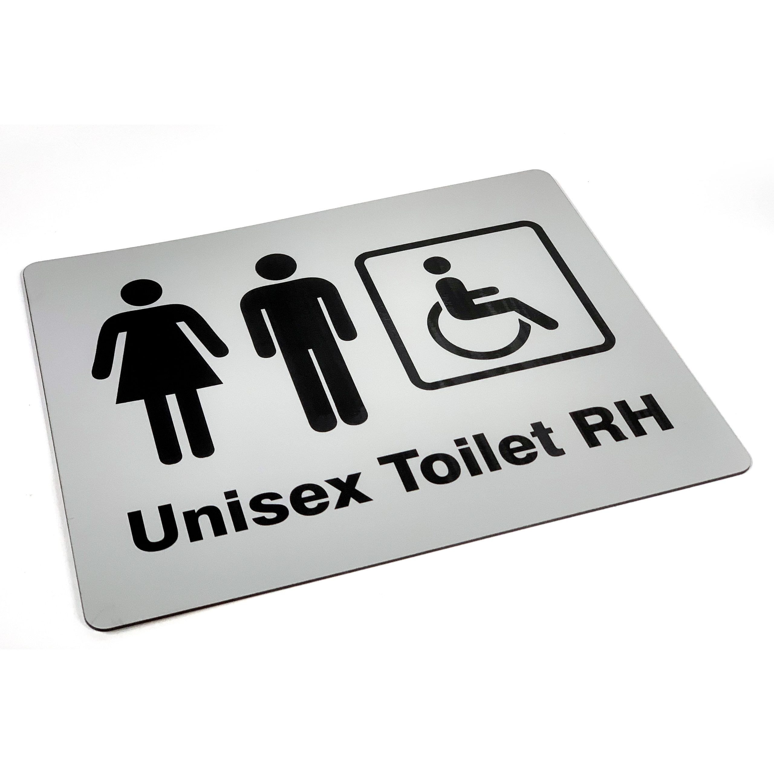 Unisex Toilet RH Or LH Bathroom Door Building Sign Engraved Silver